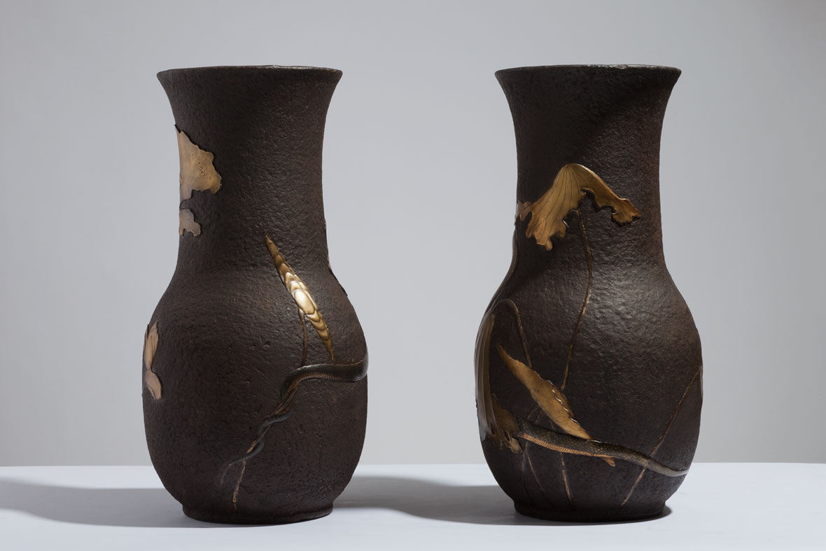 Pair of Japanese Snake Vases